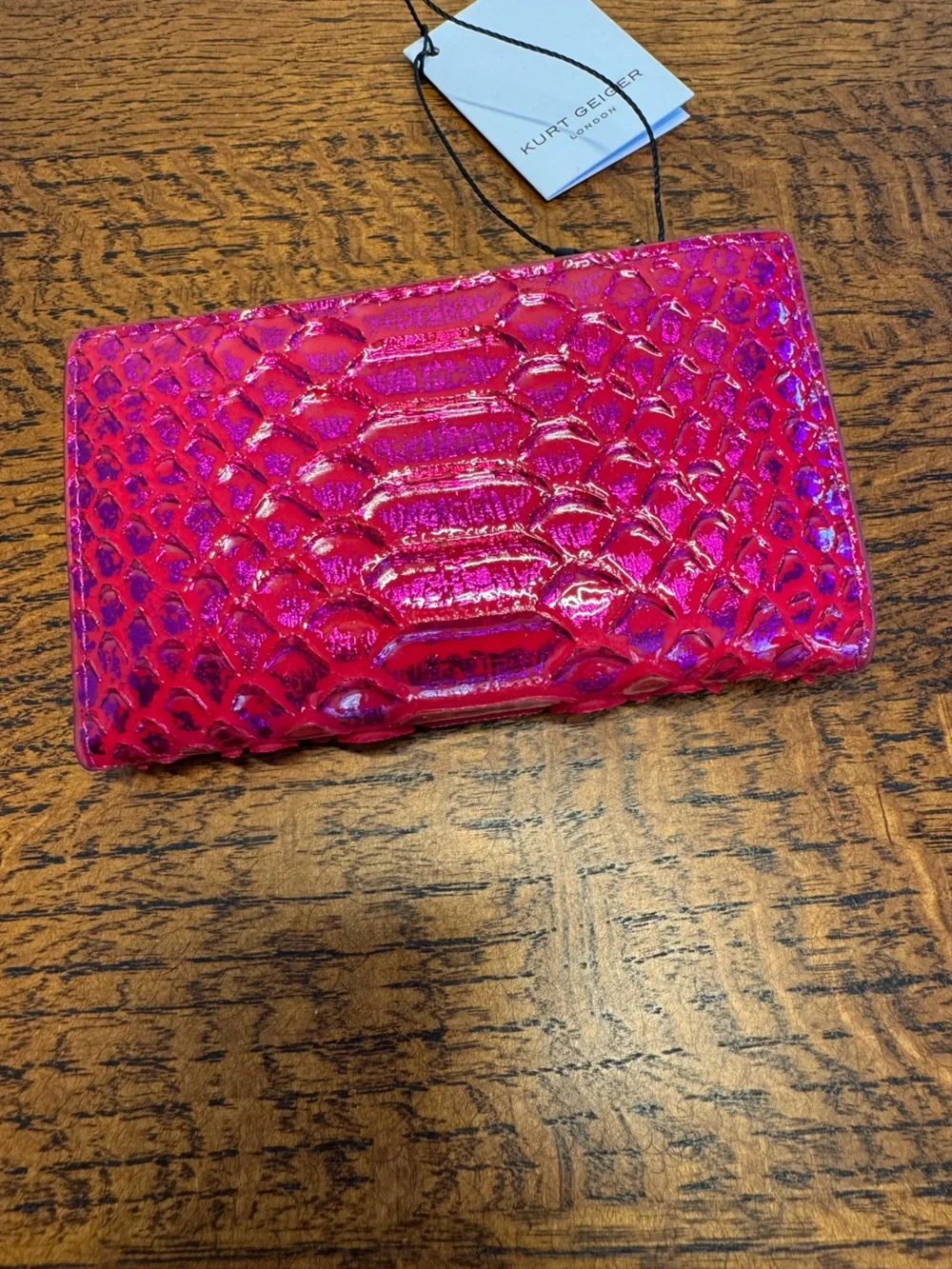 NWT Kurt Geiger London  Chelsea Fold Wallet - Fuchsia Snake Print